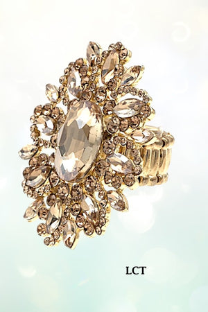 CRYSTAL GEM PAVE FLORAL STRETCH RING