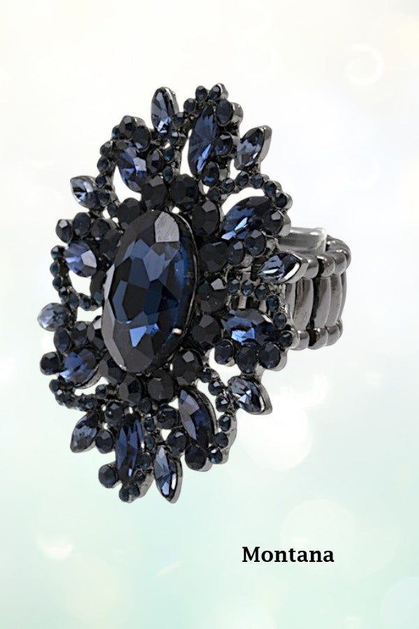CRYSTAL GEM PAVE FLORAL STRETCH RING