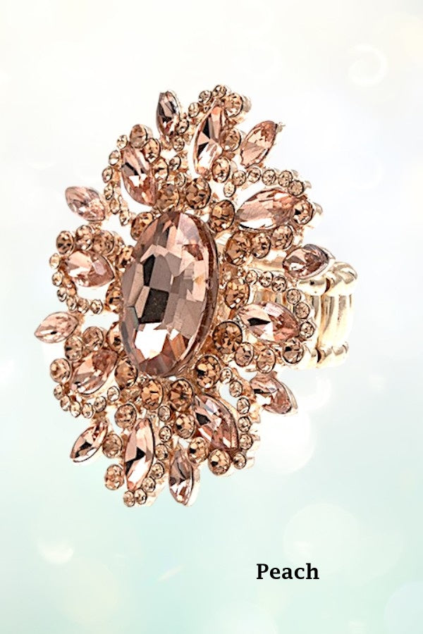 CRYSTAL GEM PAVE FLORAL STRETCH RING