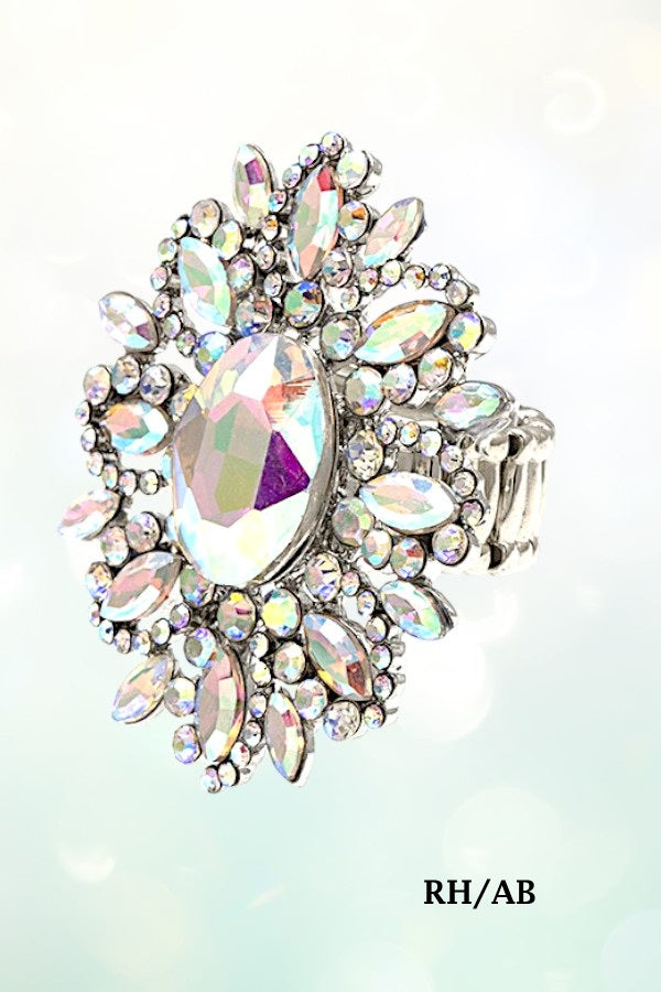CRYSTAL GEM PAVE FLORAL STRETCH RING