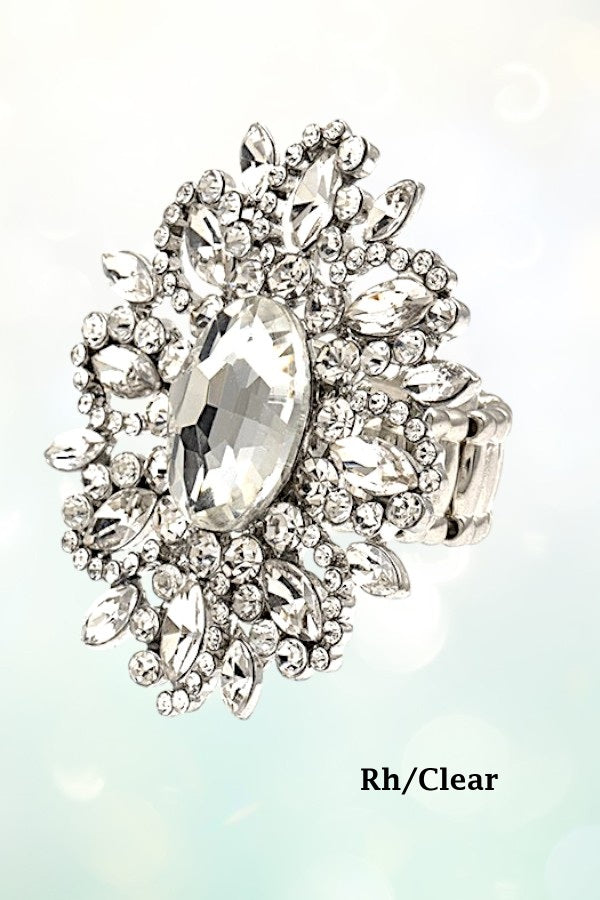 CRYSTAL GEM PAVE FLORAL STRETCH RING