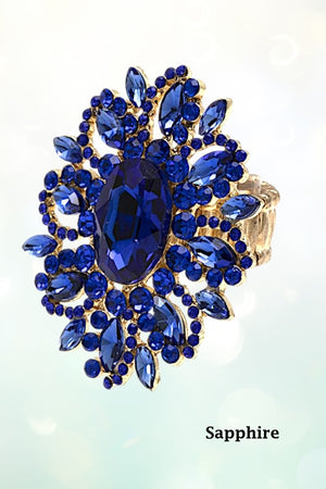 CRYSTAL GEM PAVE FLORAL STRETCH RING