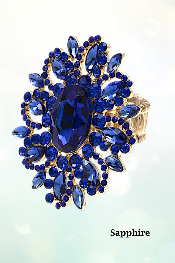 CRYSTAL GEM PAVE FLORAL STRETCH RING