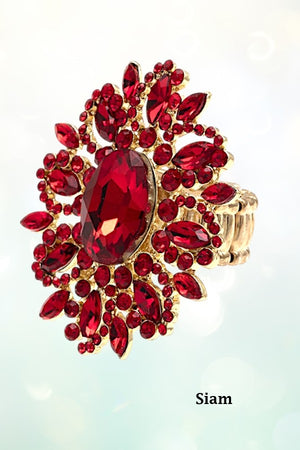 CRYSTAL GEM PAVE FLORAL STRETCH RING