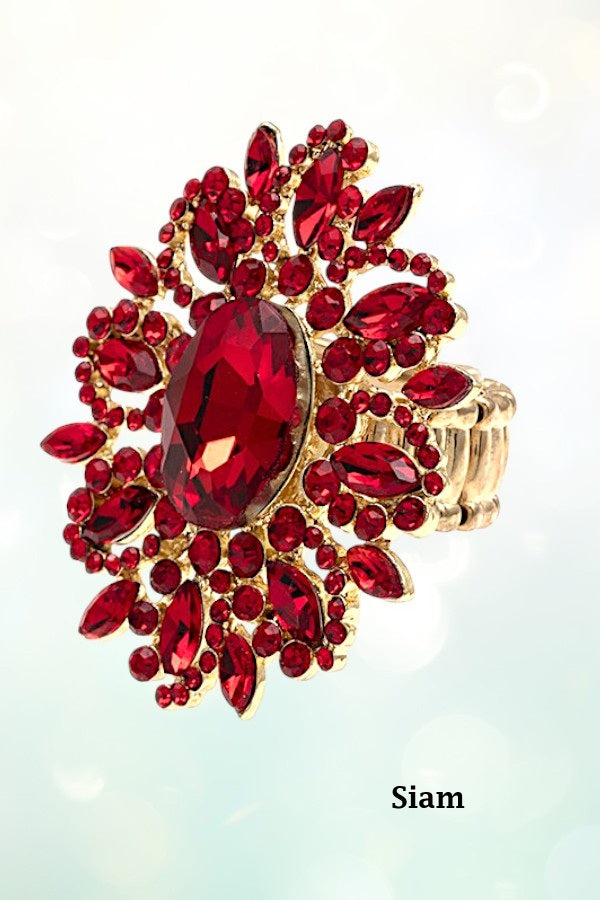 CRYSTAL GEM PAVE FLORAL STRETCH RING