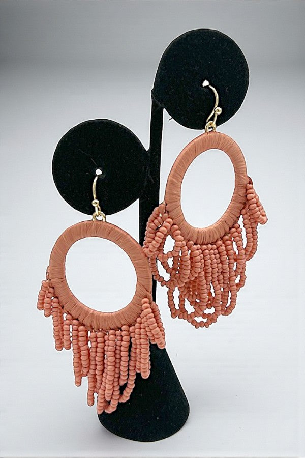 LOOP BEAD FRINGE CIRCLE DROP EARRING