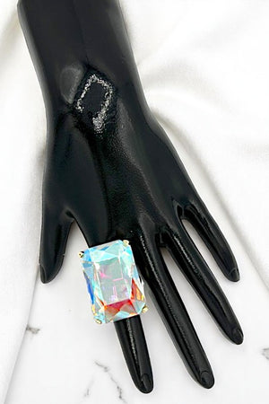 Large Faceted Rectangle Gem Stretch Ring