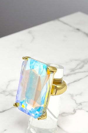 Large Faceted Rectangle Gem Stretch Ring