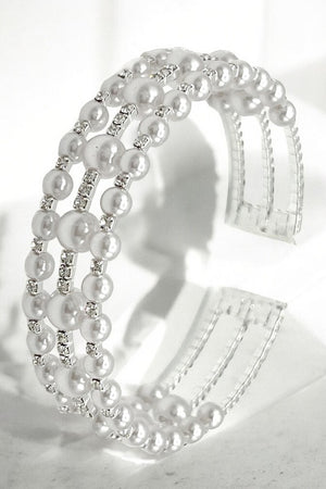 Rhinestone Pearl Triple Row Flex Bracelet