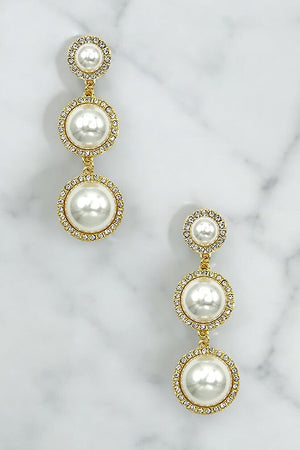 Rhinestone Framed Triple Pearl Drop Earring