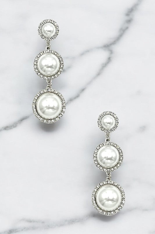 Rhinestone Framed Triple Pearl Drop Earring