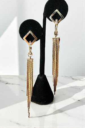 DIAMOND LINK FLAT CHAIN DROP EARING