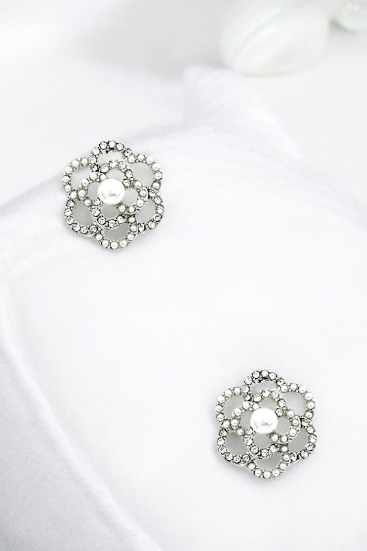 Pearl Rhinestone Floral Post Earring