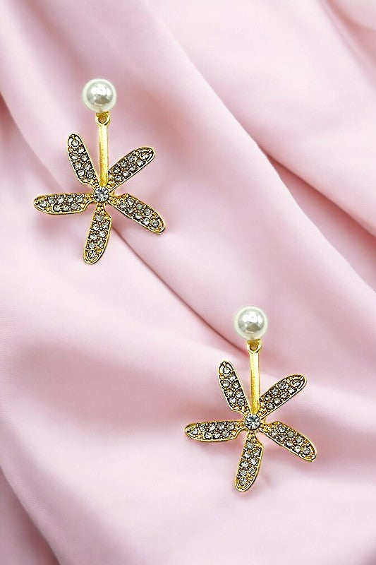 Pearl Rhinestone Pave Floral EarJacket Earring