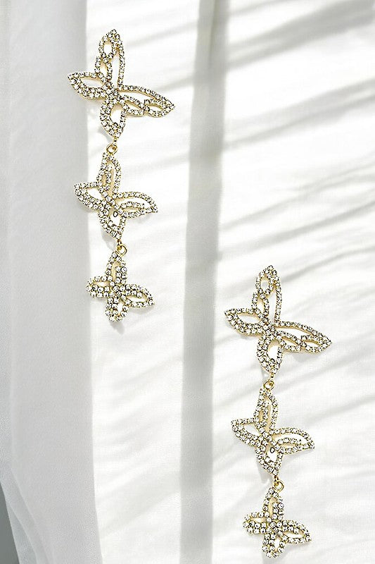 Rhinestone Pave Butterfly Link Drop Earring