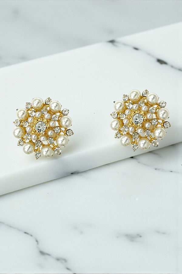 PEARL RHINESTONE CLIP ON EARRING