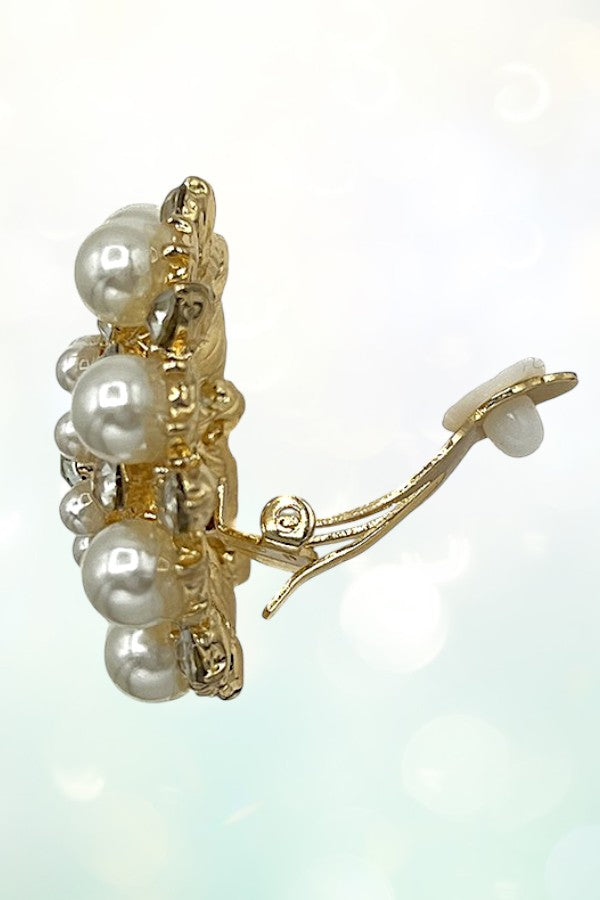 PEARL RHINESTONE CLIP ON EARRING