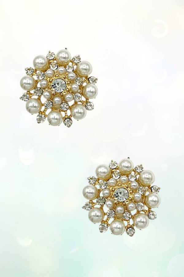 PEARL RHINESTONE CLIP ON EARRING