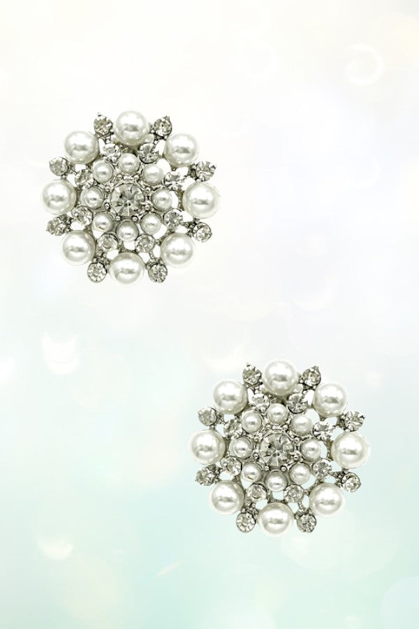 PEARL RHINESTONE CLIP ON EARRING