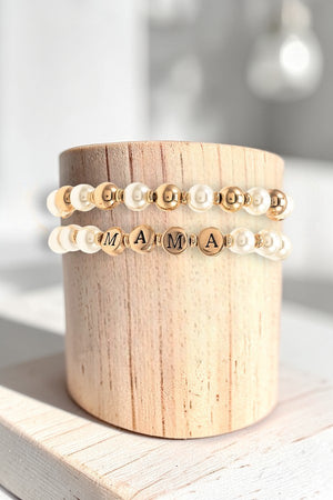 MAMA BEAD AND PEARL STRETCH BRACELET SET