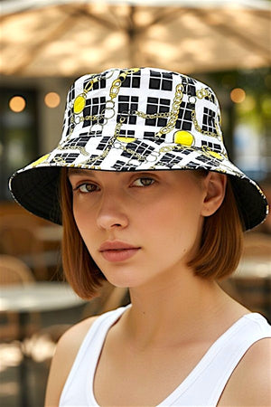 CHECKERED CHAIN PRINT FASHION BUCKET HAT