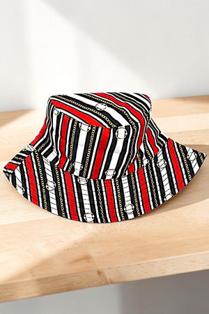 LINE PATTERN MIX PRINT FASHION BUCKET HAT