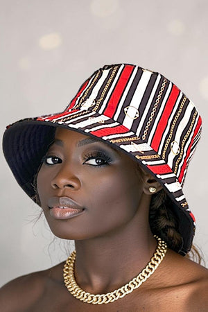 LINE PATTERN MIX PRINT FASHION BUCKET HAT