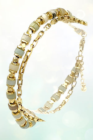 SEMI PRECIOUS BEAD CHAIN LINK BRACELET