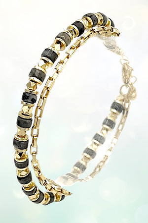 SEMI PRECIOUS BEAD CHAIN LINK BRACELET