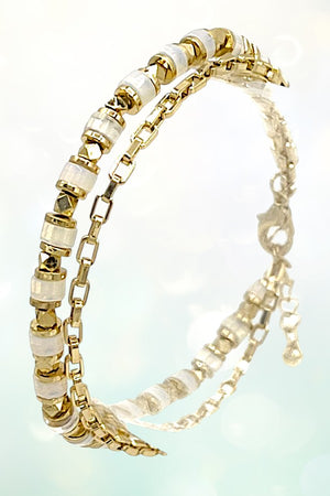 SEMI PRECIOUS BEAD CHAIN LINK BRACELET