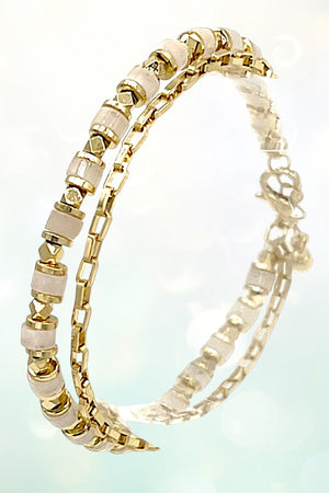 SEMI PRECIOUS BEAD CHAIN LINK BRACELET