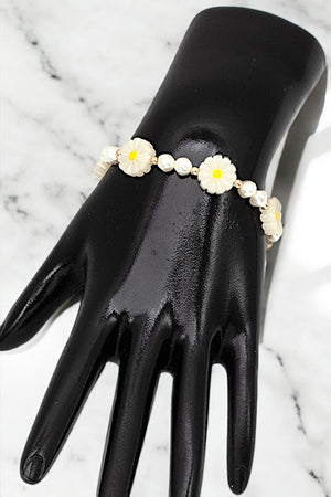 PEARL AND FLORAL LINK BEAD BRACELET