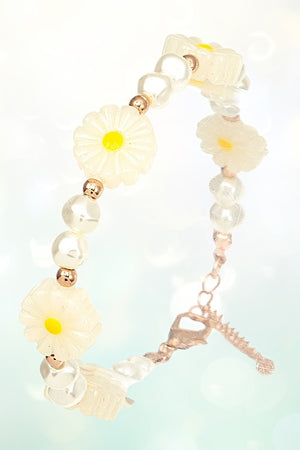 PEARL AND FLORAL LINK BEAD BRACELET