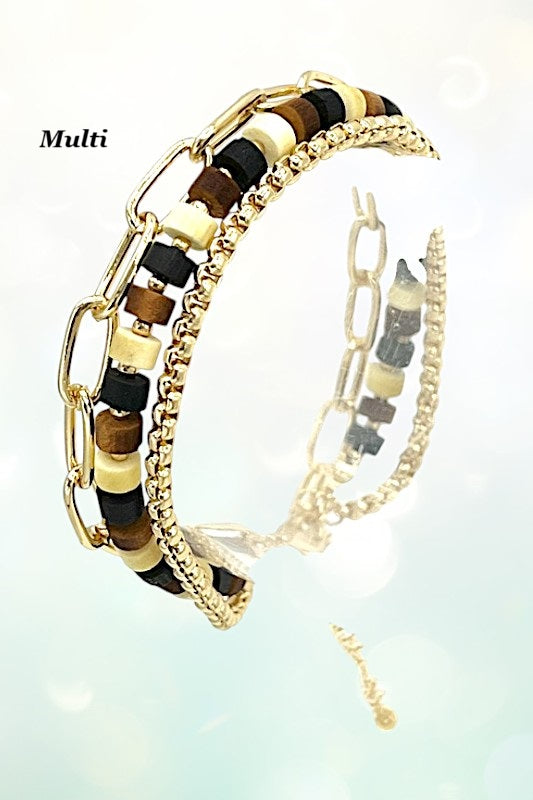 Wood Bead Chain Layered Bracelet