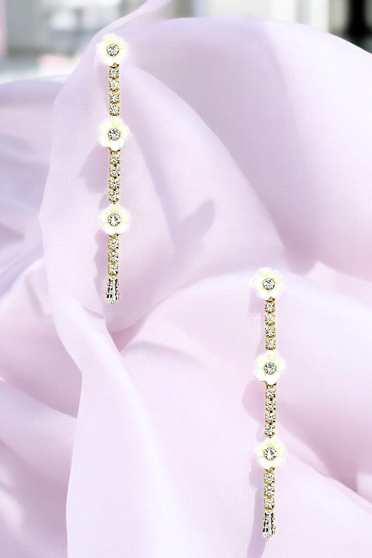 Triple Floral Rhinestone Drop Earring