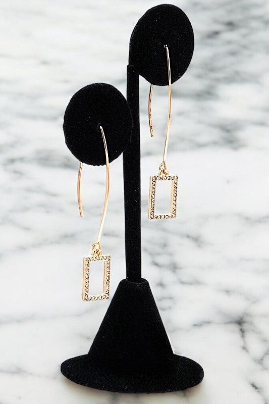 RHINESTONE PAVE RECTANGLE WIRE DANGLE EARRING