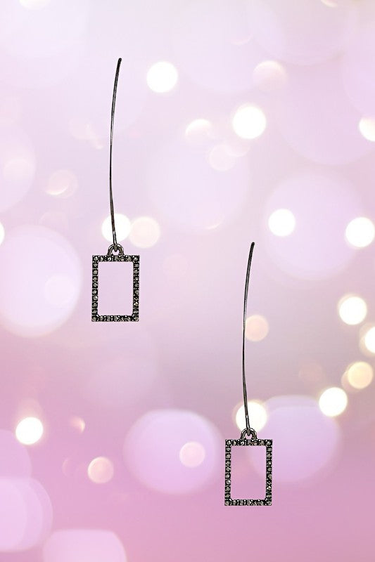 RHINESTONE PAVE RECTANGLE WIRE DANGLE EARRING