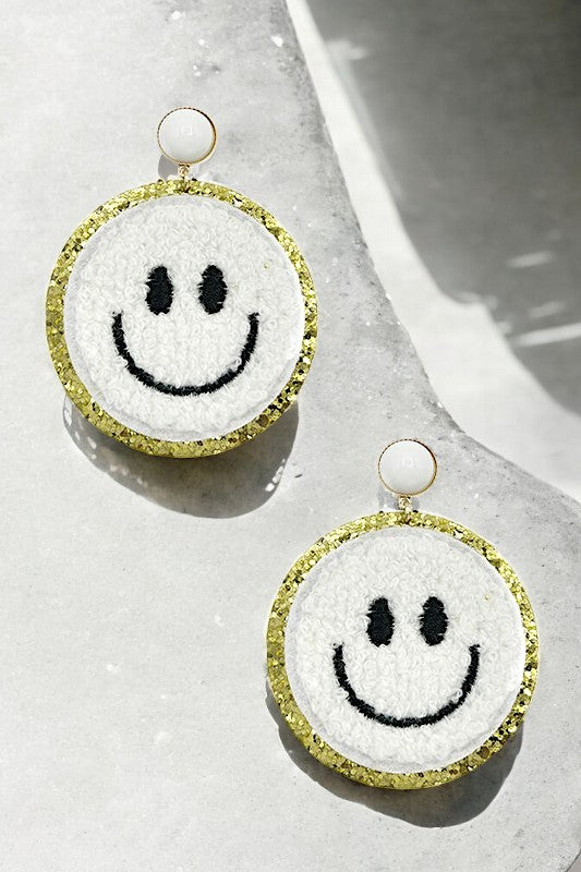 Sequin Framed Happy Face Drop Earring