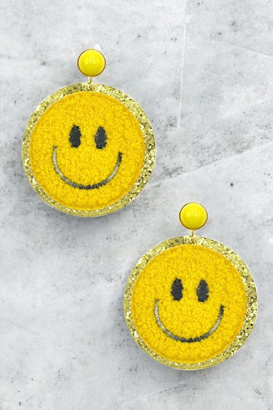 Sequin Framed Happy Face Drop Earring