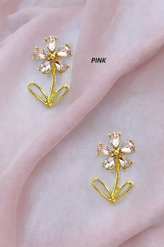 Flower Crystal Gem Post Earring