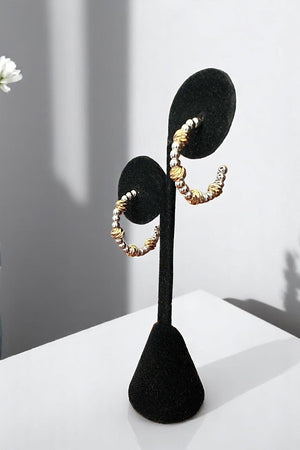 MIX METAL BALL BEADED SEMI HOOP EARRING