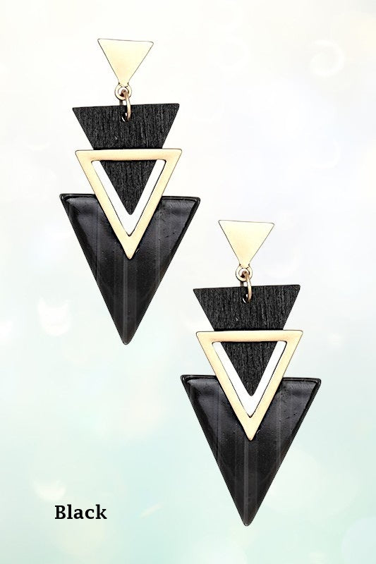 ACETATE WOOD TRIANGLE LINK DROP EARRING