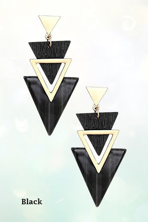 ACETATE WOOD TRIANGLE LINK DROP EARRING