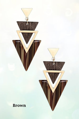 ACETATE WOOD TRIANGLE LINK DROP EARRING