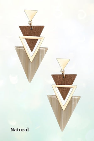 ACETATE WOOD TRIANGLE LINK DROP EARRING