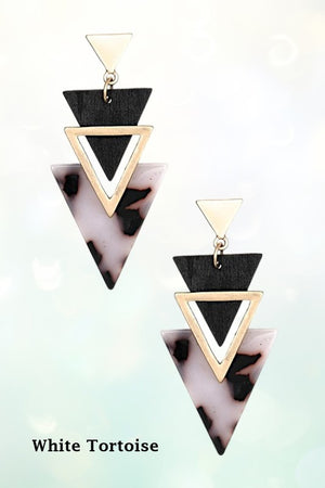 ACETATE WOOD TRIANGLE LINK DROP EARRING