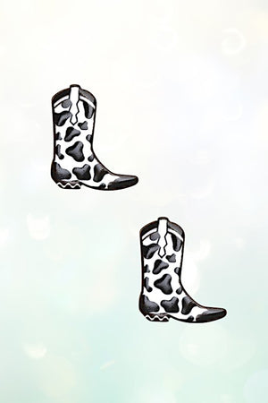 COW PRINT WESTERN BOOT POST EARRING