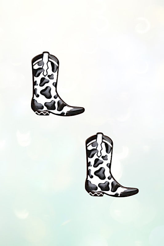 COW PRINT WESTERN BOOT POST EARRING