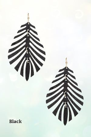 WOOD LINK LEAF DANGLE EARRING
