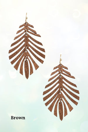 WOOD LINK LEAF DANGLE EARRING
